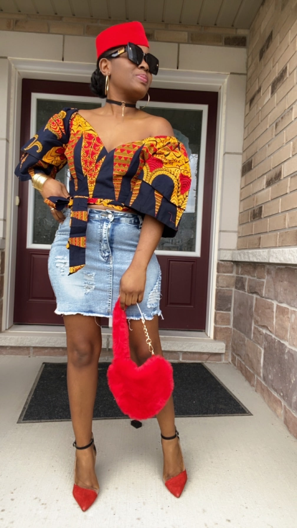 Off Shoulder Top Red Denim Skirt Styles ECOSS BLUE AND YELLOW MAXI