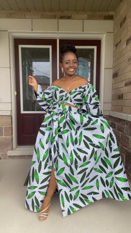 ECOSS GREEN AND WHITE MAXI SKIRT SET