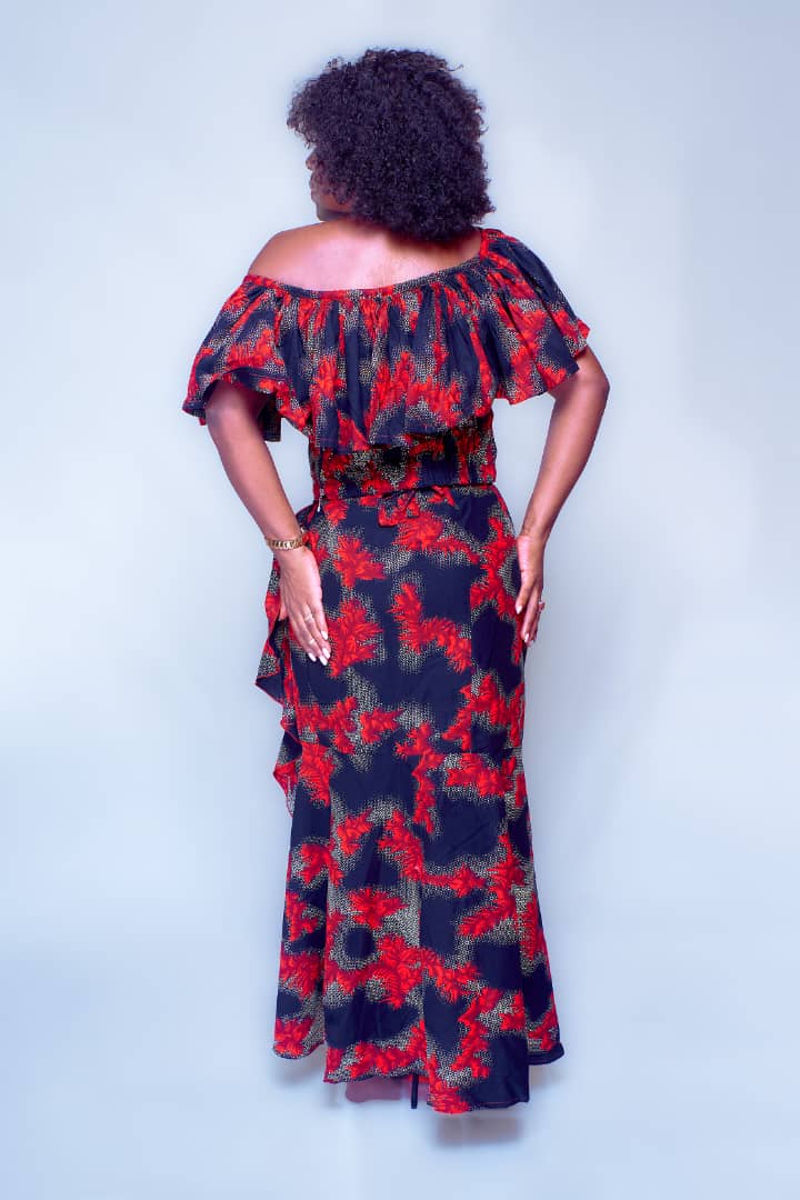 SUNNY RED AND BLACK WRAP SKIRT SET