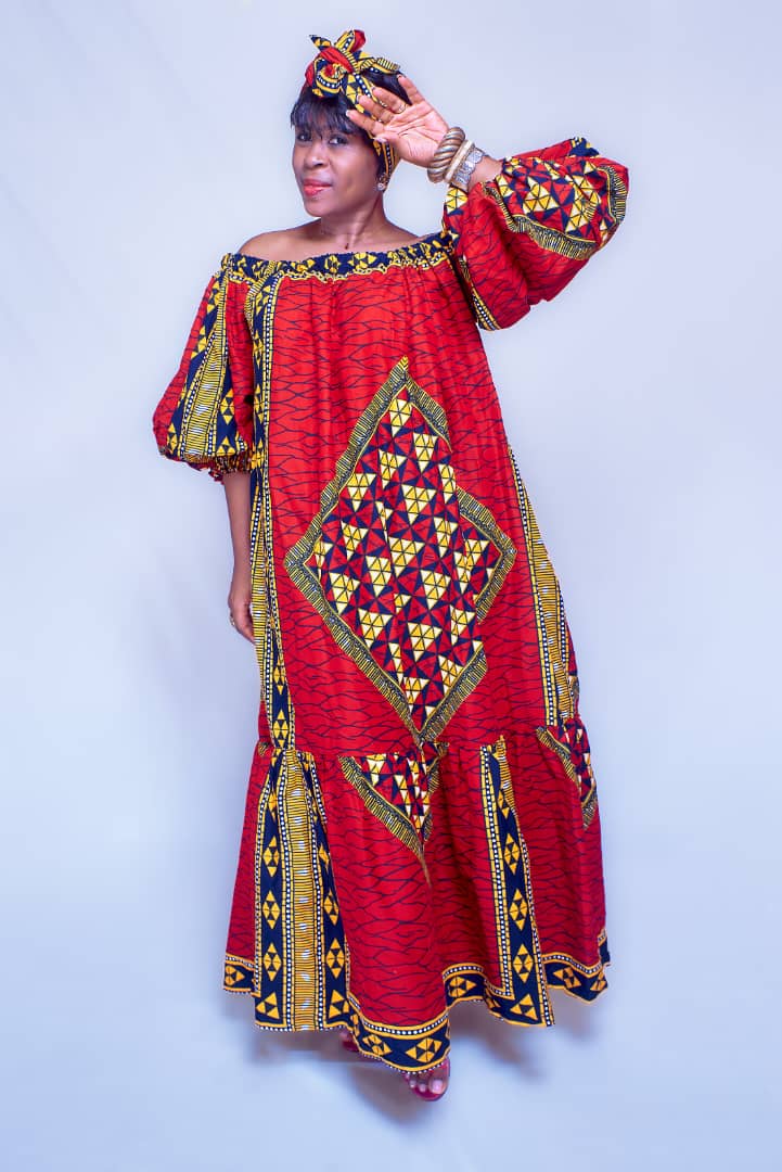 LUNA ORANGE AFRICAN PRINT MAXI DRESS WITH HEADWRAP