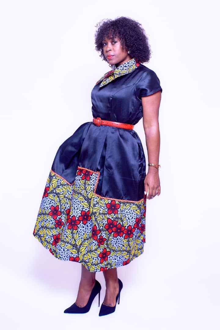 Rhema African Print & Mikado Midi Dress – Structured Short Sleeve Luxe Design