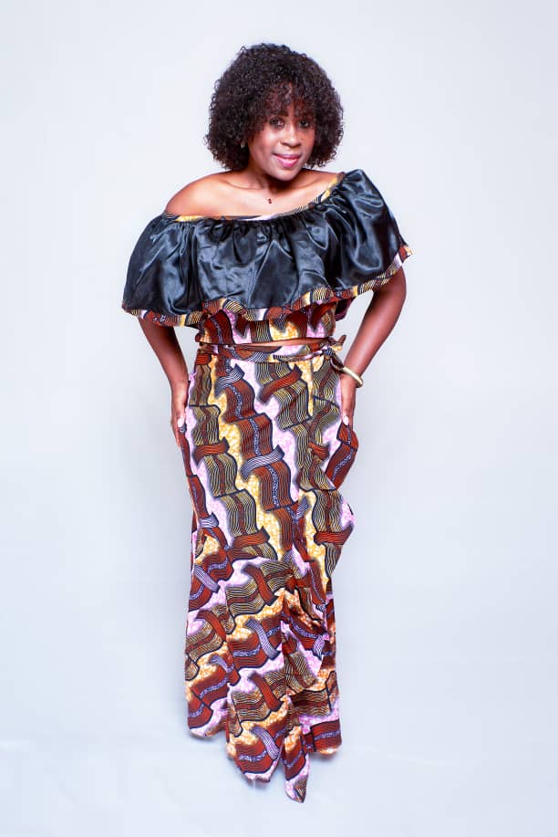 SUNNY PINK AND BLACK AFRICAN PRINT WRAP MAXI SKIRT SET