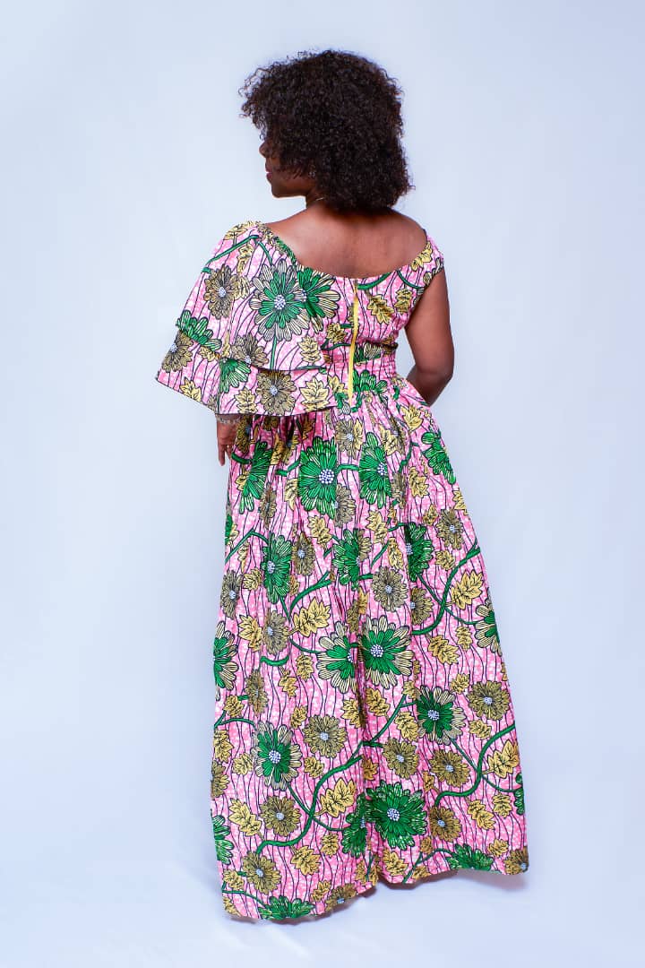 EVA PINK AFRICAN PRINT MAXI DRESS