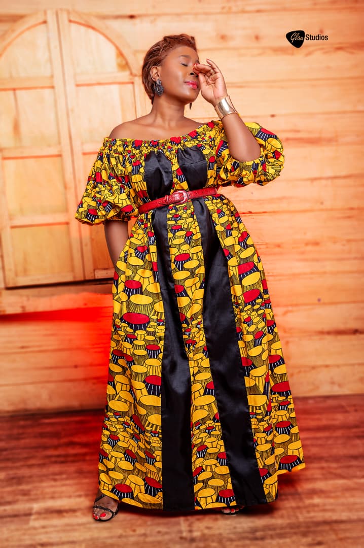 Helena Yellow & Black African Print Maxi Dress – Flared Ankara Dress