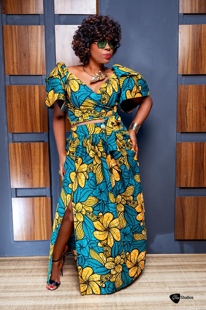 ECOSS GREEN AND ORANGE MAXI SKIRT SET