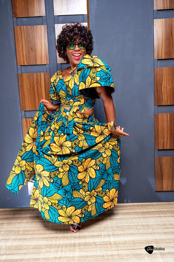 ECOSS GREEN AND ORANGE MAXI SKIRT SET