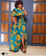 ECOSS GREEN AND ORANGE MAXI SKIRT SET