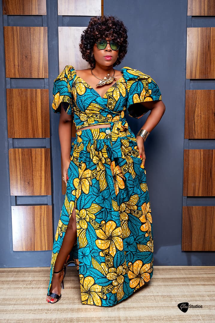 ECOSS GREEN AND ORANGE MAXI SKIRT SET