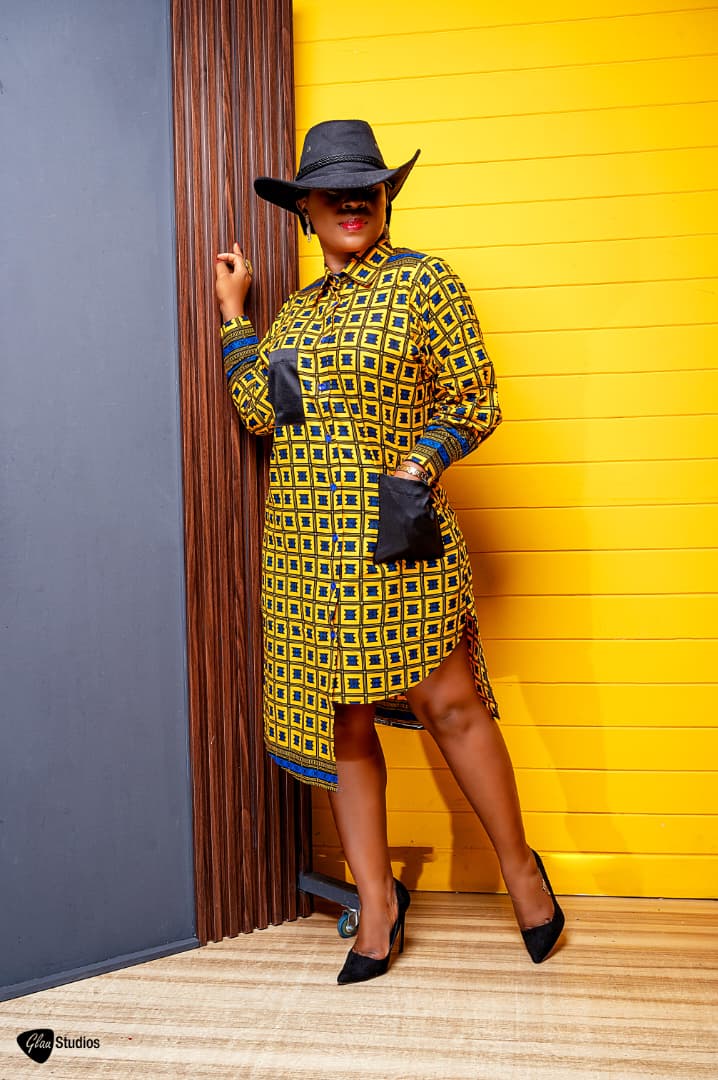 yellow shirt dresses African Print Midi Shirt Dress – Yellow Ankara Dress