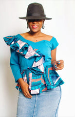 SLIM CASCADE AFRICAN PRINT TOP