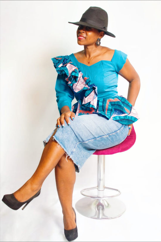 SLIM CASCADE AFRICAN PRINT TOP