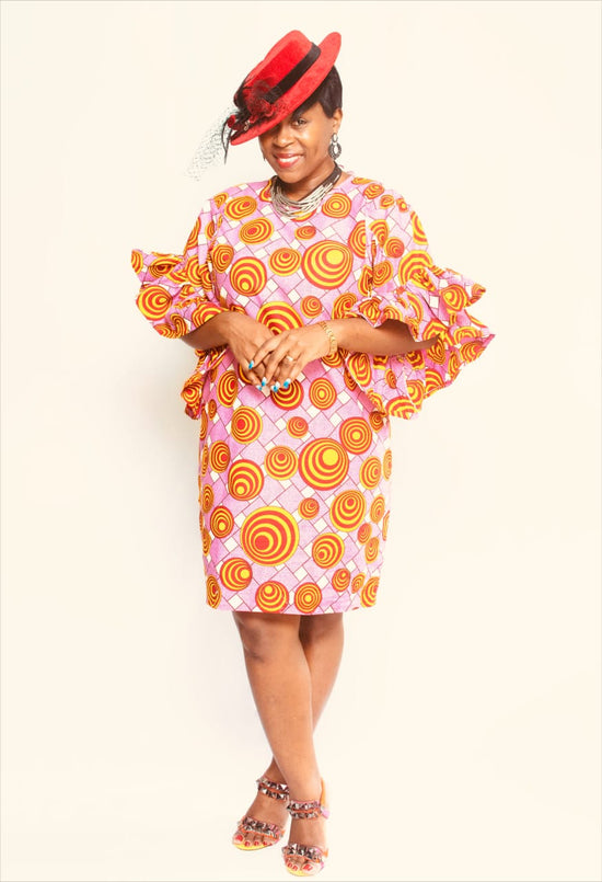 FROU SLEEVE AFRICAN PRINT MIDI DRESS