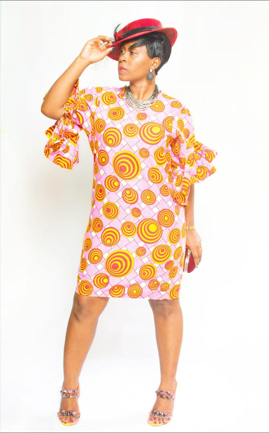 FROU SLEEVE AFRICAN PRINT MIDI DRESS