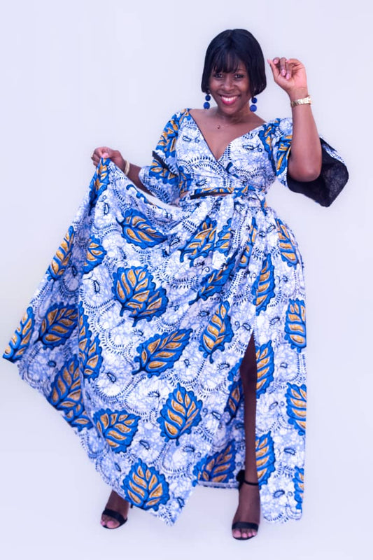 ECOSS AFRICAN PRINT BLUE AND WHITE MAXI SKIRT SET