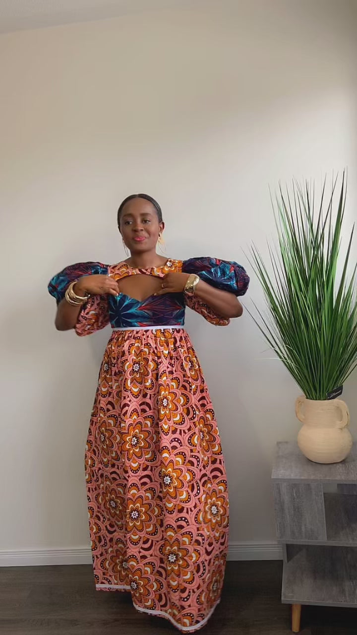 LILA AFRICAN MAXI LONG BROWN DRESS